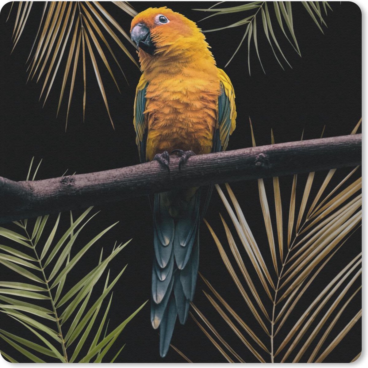 Muismat 30x30 cm - Mousepad Vogel - Papegaai - Tak - Bladeren - Muismatten