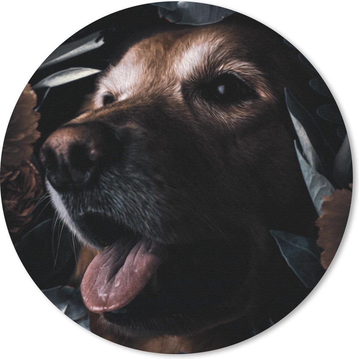 Muismat rond 30x30 cm - Mousepad Hond - Bloemen - Bladeren - Botanisch - Ronde muismatten