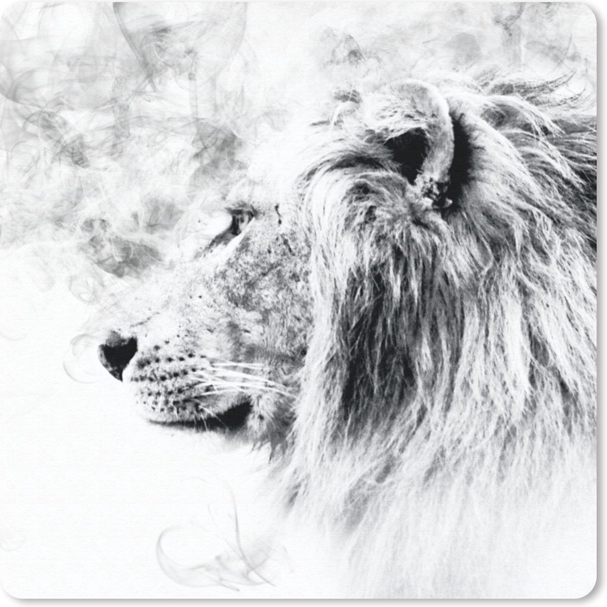 Muismat 20x20 cm - Mousepad Leeuw - Zwart - Wit - Lijn - Muismatten