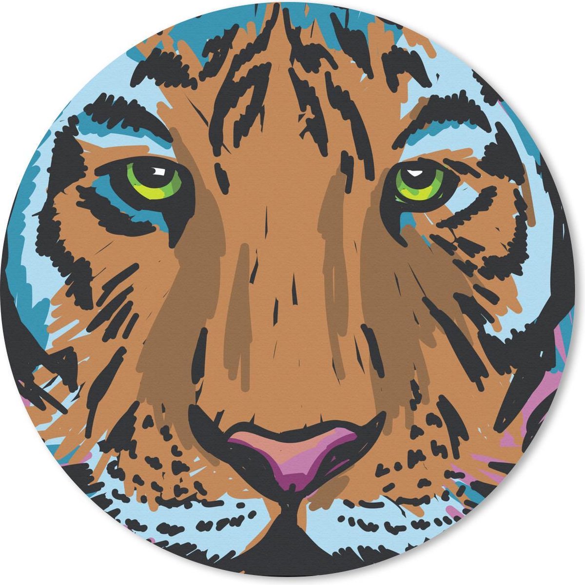 Muismat rond 20x20 cm - Mousepad Tijger - Verf - Kop - Ronde muismatten