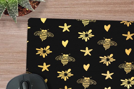 Muismat 30x30 cm - Mousepad Bij - Goud - Patroon - Muismatten