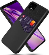 Voor Google Pixel 4 XL Doek Textuur PC + PU lederen achterkant Schokbestendig hoesje met kaartsleuf (zwart)