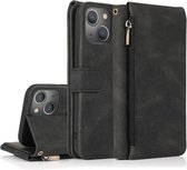 Huid-gevoel Crazy Horse Textuur Rits Portemonnee Tas Horizontale Flip Leren Hoes Met Houder & Kaartsleuven & Portemonnee & Lanyard Voor iPhone 13 Pro (Zwart)