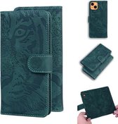 Tiger Embossing Pattern Horizontal Flip Leather Case met Houder & Kaartsleuven & Portemonnee Voor iPhone 13 (Groen)