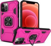 Knight Cool Series pc + TPU schokbestendig hoesje met magnetische ringhouder voor iPhone 12 Pro Max (felroze + zwart)