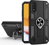 Voor Samsung Galaxy M10 koolstofvezelpatroon pc + TPU-beschermhoes met ringhouder (zwart)