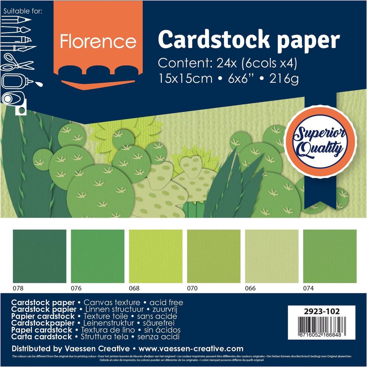 Florence Cardstock, Stevig Kaartpapier 216g - Groen, 24 stuks. 15 x 15 cm