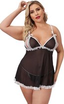 Babydoll Zwart  / Wit  Willow  Plussize 5XL