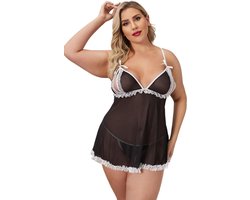 Babydoll Zwart  / Wit  Willow  Plussize 5XL