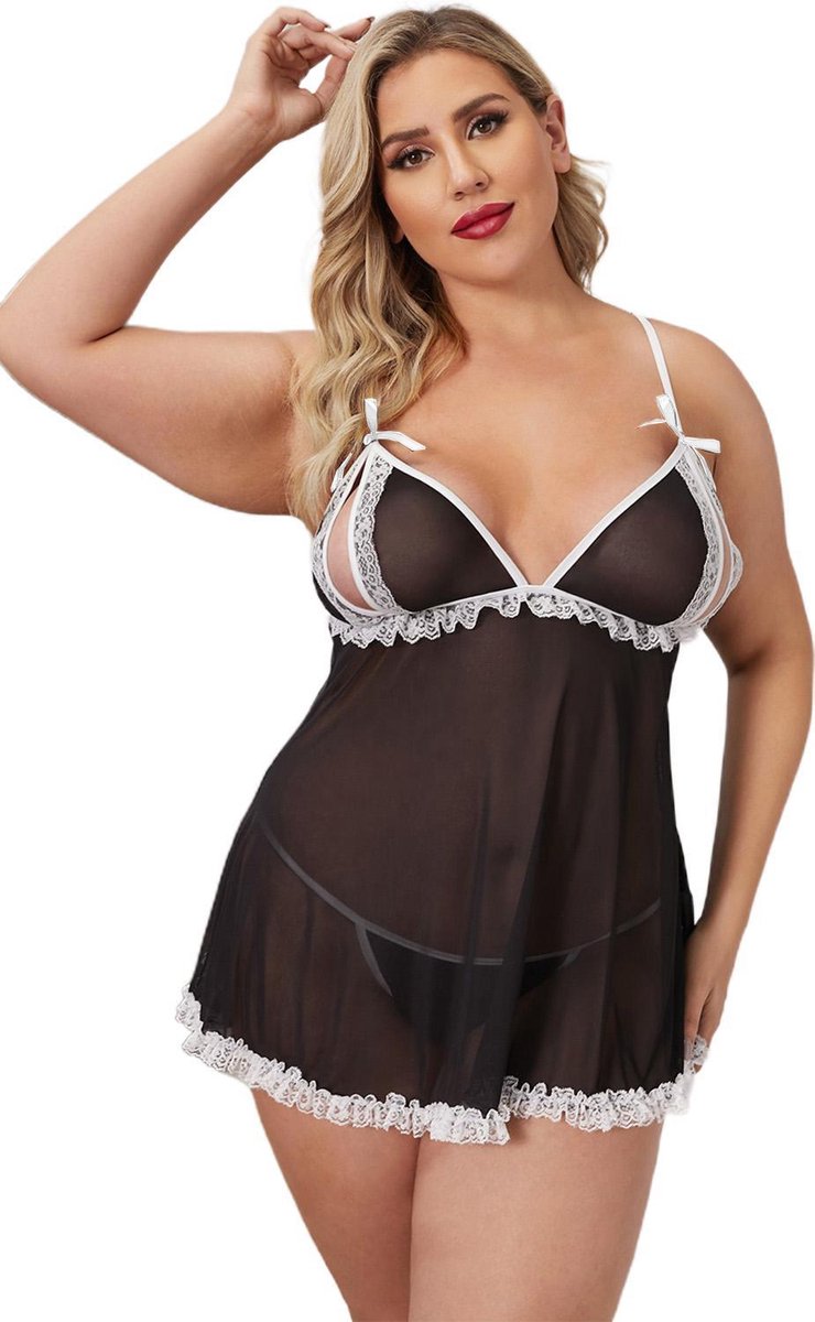 Babydoll Zwart / Wit Willow Plussize 5XL