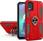 Voor Motorola Moto G100 / Edge S koolstofvezelpatroon pc + TPU-beschermhoes met ringhouder (rood)