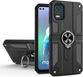 Voor Motorola Moto G100 / Edge S koolstofvezelpatroon pc + TPU-beschermhoes met ringhouder (zwart)