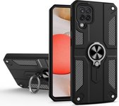 Voor Samsung Galaxy A42 koolstofvezelpatroon pc + TPU-beschermhoes met ringhouder (zwart)