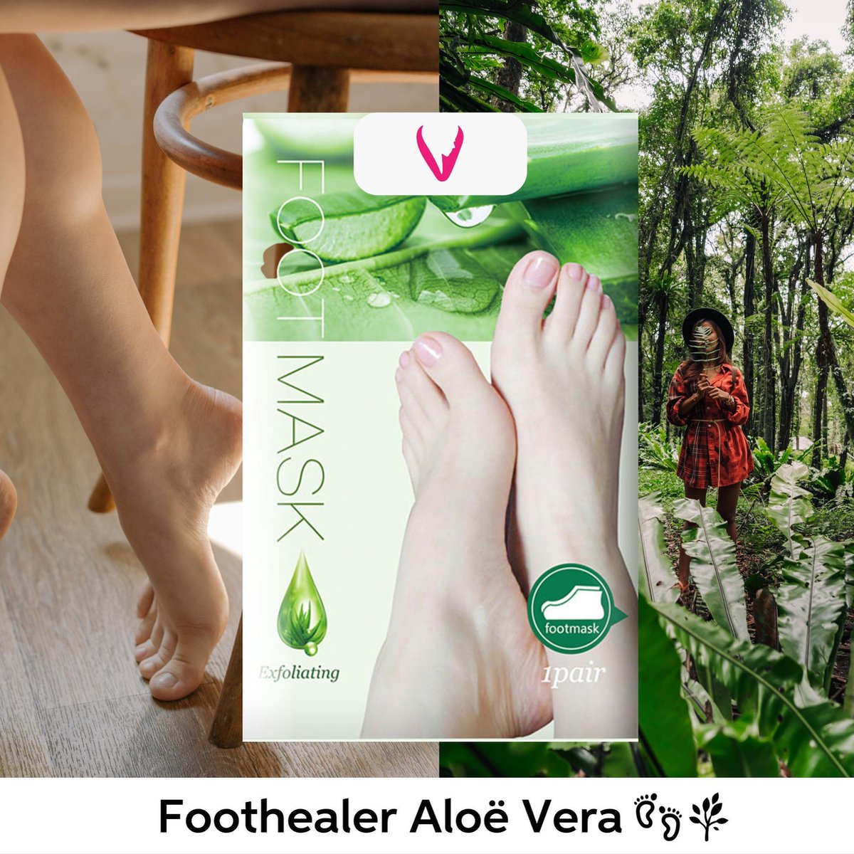 Vivefly Healthcare's FootHealer (Aloë Vera) - Double Pack Pedicure Sokken - Voetmasker - Voetcrème - Droge Voeten - Eelt - Eeltsokken - Eeltverwijderaar - Voet Peeling en Verzorgende Masker - Moederdag