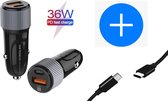 Autolader USB-A & USB-C met USB-C Oplaadkabel - Snellader - Auto Lader - Sigarettenaansteker Oplader - Universeel Geschikt