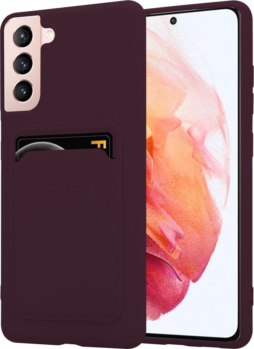 ShieldCase Samsung Galaxy S21 siliconen hoesje met pasjeshouder - aubergine