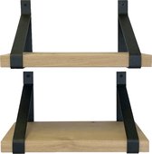 GoudmetHout Prijstopper - Set Eiken Wandplanken - Industrieel Wandrek - 50x25 cm - Industriële Plankdragers - Staal - Mat Blank
