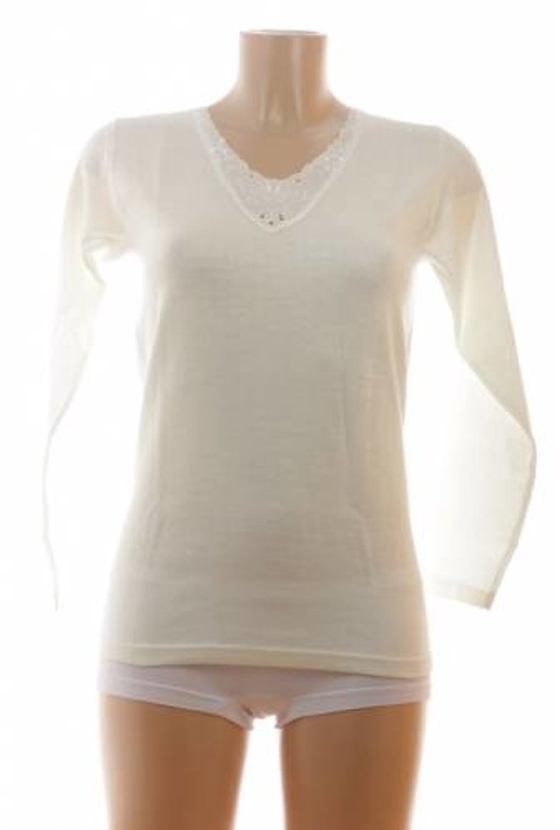 Entex thermo shirt lange mouw met kantje - wollen Thermo ondergoed dames - Thermo kleding dames - XL - Creme