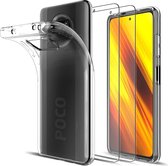 Silicone hoesje transparant met 2 Pack Tempered glas Screen Protector Geschikt voor: Xiaomi Poco X3 / X3 Pro