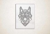 Line Art - Wolf vierkant 6 - S - 59x45cm - EssenhoutWit - geometrische wanddecoratie