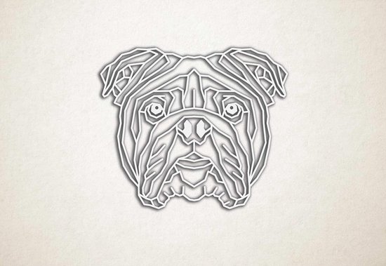 Line Art - Hond - Engelse Bulldog - M - 60x71cm - Wit - geometrische wanddecoratie