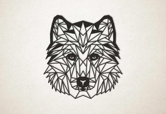 Line Art - Hond - Husky - M - 64x60cm - Zwart - geometrische wanddecoratie