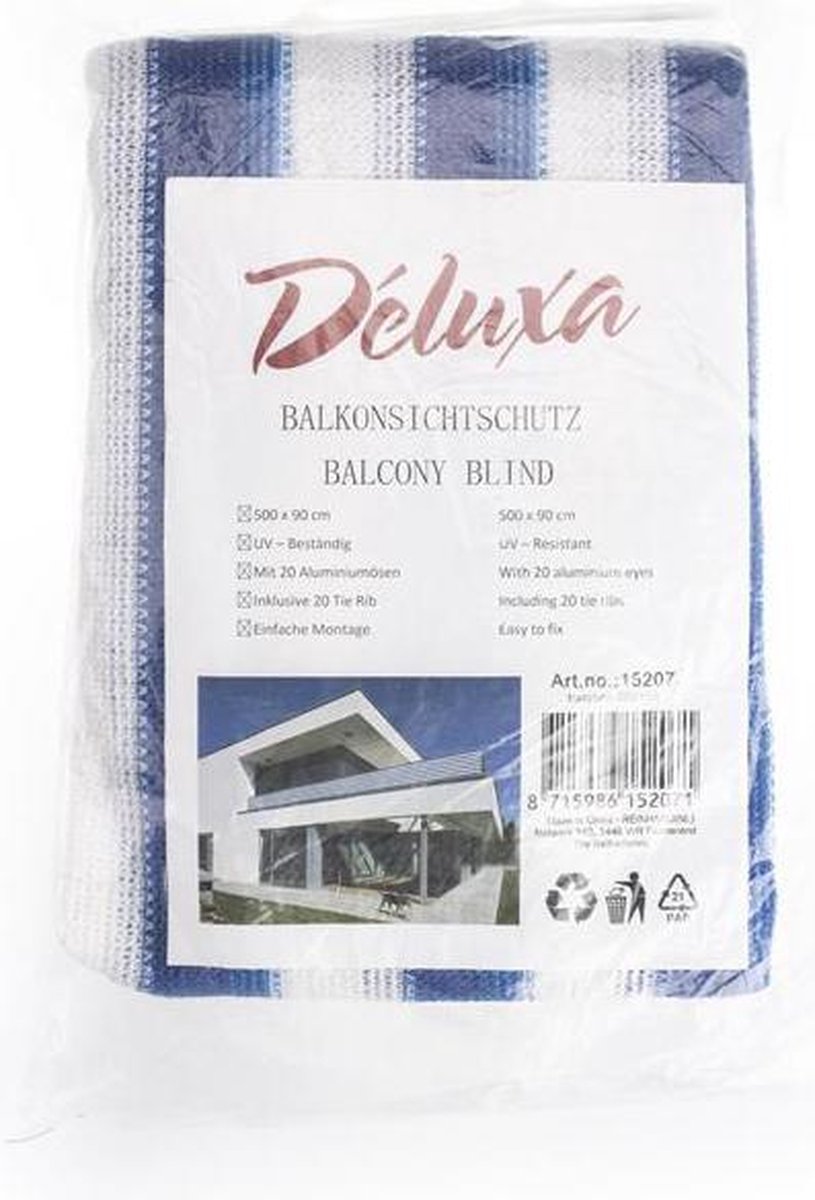 Deluxa Balkondoek Balkonzeil Balkonscherm - 500 x | Blauw/Wit bol.com