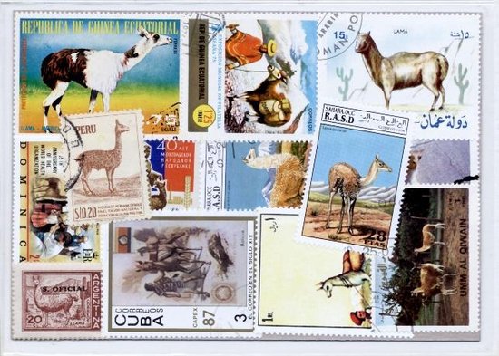 Thumbnail van een extra afbeelding van het spel Lama's – Luxe postzegel pakket (A6 formaat) : collectie van 25 verschillende postzegels van lama's – kan als ansichtkaart in een A6 envelop - authentiek cadeau - kado - geschenk - kaart  - spugen - lama - Lama glama - schaapskameel - hoefdier