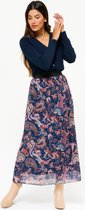 LOLALIZA Maxi rok met voile en bloemen print - Marine Blauw - Maat XL