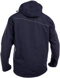 Donkerblauwe DASSY softshelljas, achterkant met diagonale reflecterende bies.