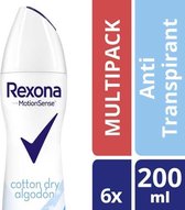 Rexona Women Cotton Dry Anti-transpirant Deodorant Spray - 6 x 200 ml - Voordeelverpakking