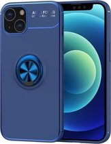 Metalen ringhouder 360 graden roterende TPU-hoes voor iPhone 13 mini (blauw + blauw)