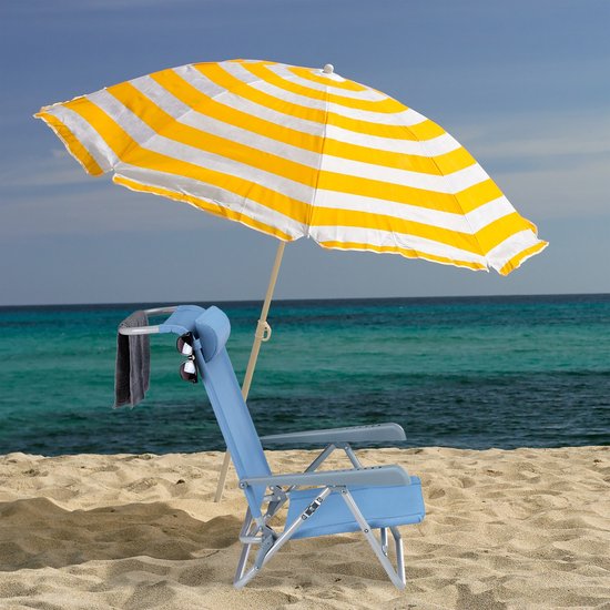 Relaxdays ligstoel klapbaar - nekkussen - flessenopener - verstelbare armleuning - 120 kg - kunststof - staal - blauw van Relaxdays — afbeelding 5