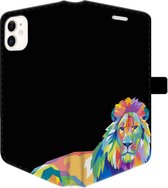 Apple iPhone 11 Hoesje - Portemonneehoesje  - Met pasjeshouder - Met Dierenprint - Leeuw - Blauw