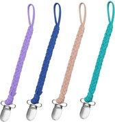 SPEENKETTINGEN - ZINAPS 4 stks dummy chain katoen dummy ketting met roestvrijstalen klemmen voor pasgeboren meisjes en jongens (4 kleuren) (WK 02129)