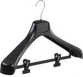 De Kledinghanger Gigant - 40 x Mantel / kostuumhanger kunststof zwart met schouderverbreding en anti-slip knijpers, 46 cm