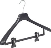 De Kledinghanger Gigant - 20 x Mantel / kostuumhanger kunststof zwart met schouderverbreding en anti-slip knijpers, 46 cm