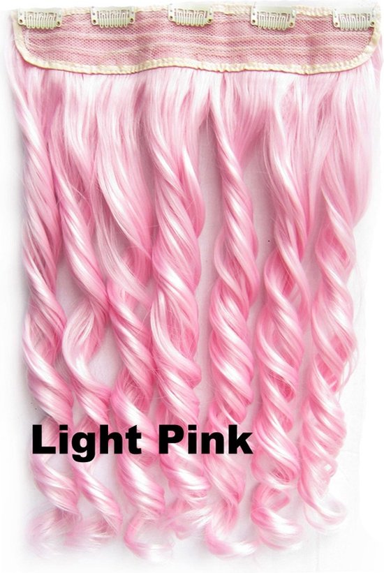 Clip in hair extensions 1 baan wavy roze - Light Pink