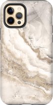 Apple iPhone 12 Pro Telefoonhoesje - Extra Stevig Hoesje - 2 lagen bescherming - Met Marmerprint - Marmer - Wit