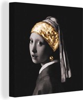 Canvas Schilderij Het meisje met de parel - Vermeer - Goud - 20x20 cm - Wanddecoratie