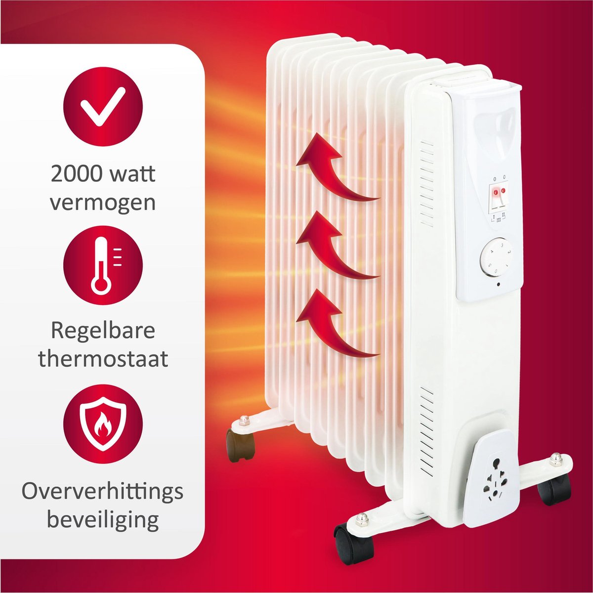alpina Olieradiator 2000W – Elektrische Radiator met Instelbare Thermostaat – Oliegevulde Radiator met Koord Opbergruimte, Instelbare Temperatuur en Oververhittingsbeveiliging – foto 7