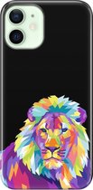 Apple iPhone 12 Mini Telefoonhoesje - Premium Hardcase Hoesje - Dun en stevig plastic - Met Dierenprint - Leeuw - Paars