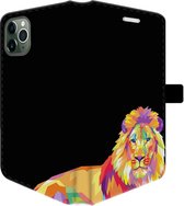 iPhone 11 Pro Hoesje -  Pasjeshouder Telefoon  - Portemonneehoesje - Met Dierenprint - Leeuw - Oranje
