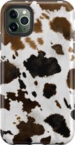 iPhone 11 Pro Hoesje - Dubbele Bescherming - Zacht + Hard Hoesje - Met Dierenprint - Koeien Patroon - Lichtbruin