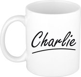 Charlie naam cadeau mok / beker met sierlijke letters - Cadeau collega/ vaderdag/ verjaardag of persoonlijke voornaam mok werknemers