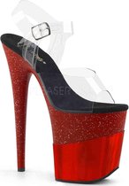 Pleaser Sandaal met enkelband, Paaldans schoenen -39 Shoes- FLAMINGO-808-2HGM Paaldans schoenen Rood/Transparant