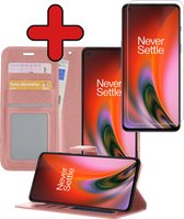 Hoesje Geschikt voor OnePlus Nord 2 Hoesje Book Case Hoes Portemonnee Cover Walletcase Met Screenprotector - Hoes Geschikt voor OnePlus Nord 2 Hoes Bookcase Hoesje - Rosé goud