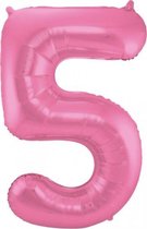 folieballon cijfer '5' 86 cm roze