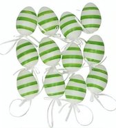 decoratieve paaseieren 6 cm wit/groen 12 stuks