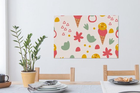 Canvas Schilderij IJs - Driehoek - Bloemen - Patroon - 60x40 cm - Wanddecoratie